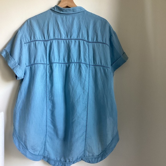 Free People Weekend Escape Top Womens XS Chambray Linen Blend Oversized OB396789 - Picture 2 of 7